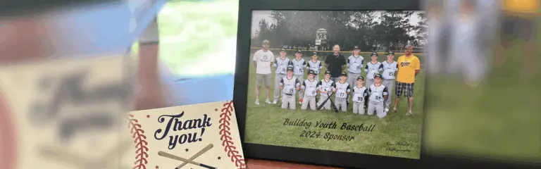 Thank you note and team photo from Bulldog Youth Baseball in Plainview-Elgin-Millville.
