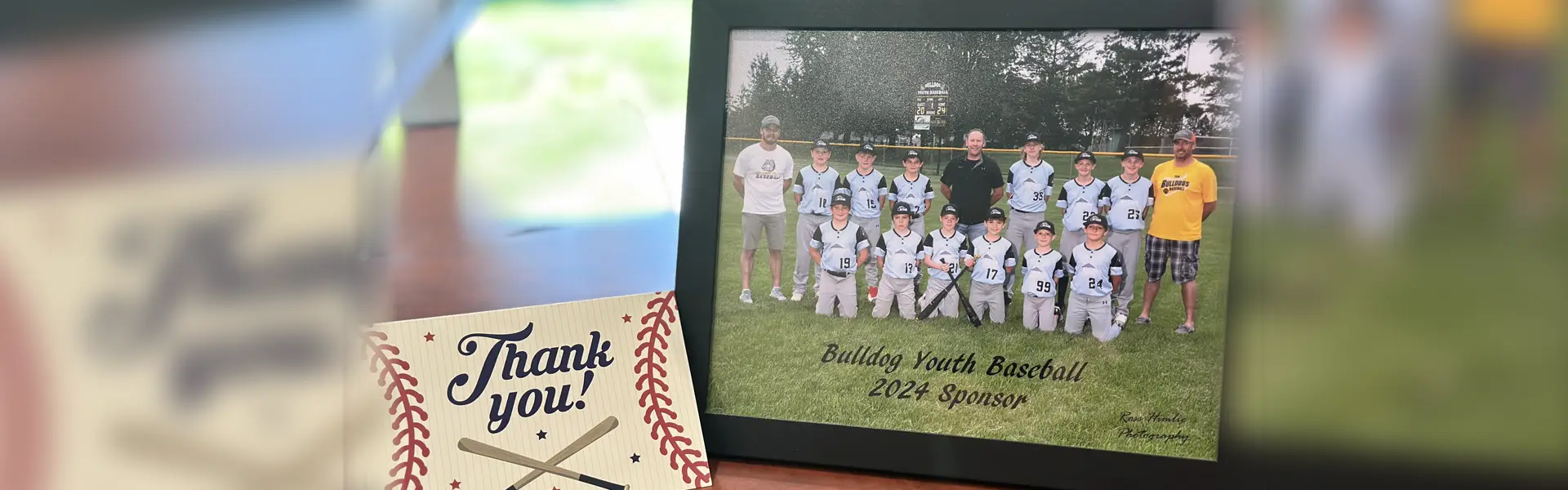 Thank you note and team photo from Bulldog Youth Baseball in Plainview-Elgin-Millville.