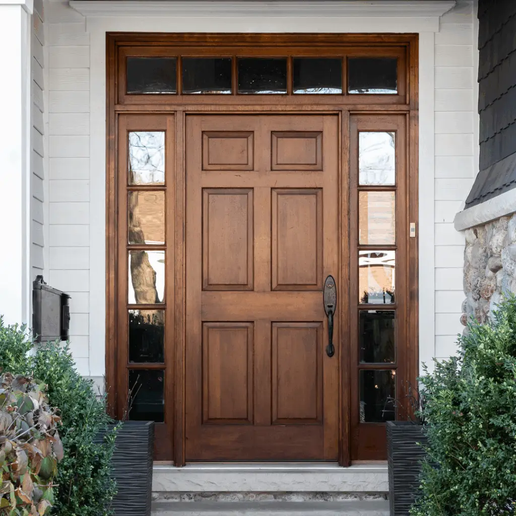 Home entryway featuring a new steel front door.