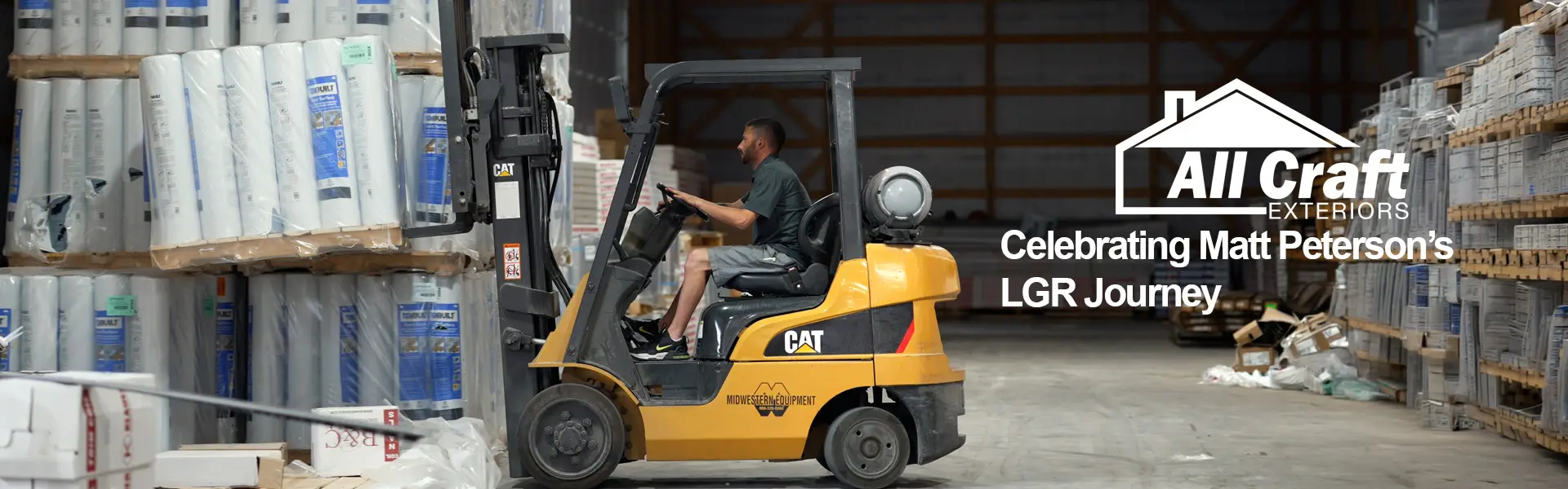 Photo showing All Craft's Matt Peterson driving a forklift